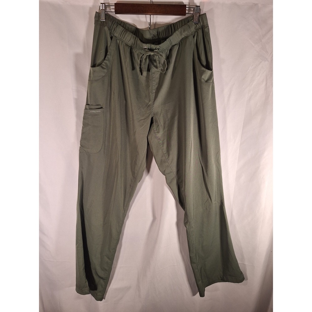 Healing Hands HH Works Olive Green Scrub Pants Womens Large Cargo Drawstring